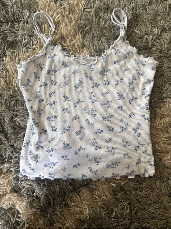 Hollister Tops - Hollister White Ribbed Cami with Blue Floral Print